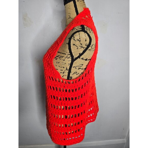 Vintage 1960s 1970s Red Crochet Knit Sweater Vest Hippie Mod - Picture 2 of 8